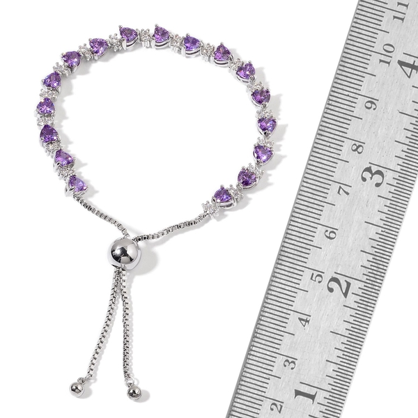 AAA Simulated Amethyst and Simulated White Diamond Bracelet (Size 6.5 -8.5 Adjustable) in Silver Tone