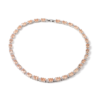 Simulated Champagne and White Diamond Tennis Necklace (Size 16) in Silver Tone