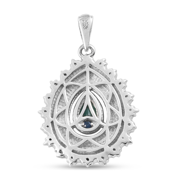 Kagem Zambian Emerald, Natural Cambodian Zircon and Blue Sapphire Pendant in Platinum Overlay Sterling Silver