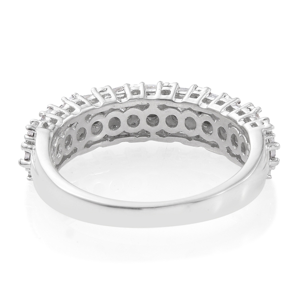 Designer Inspired Diamond (Rnd and Bgt) Ring in Platinum Overlay Sterling Silver 0.330 Ct.