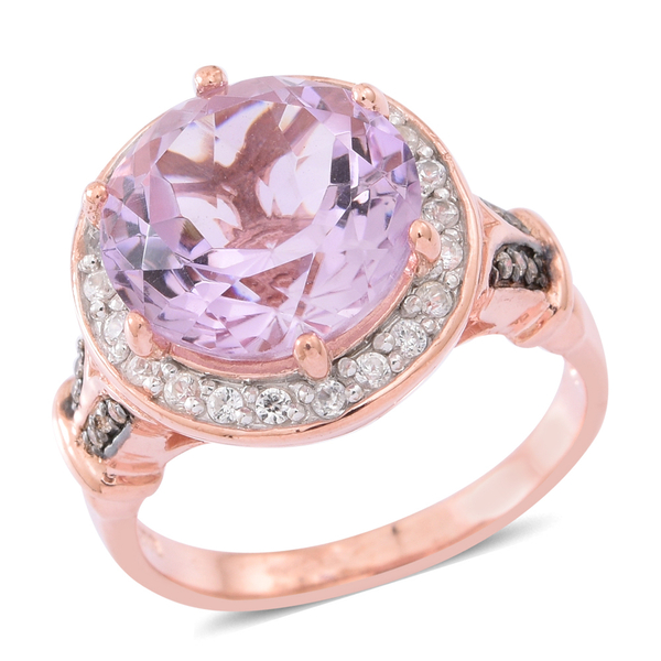 7.75 Ct Rose De France Amethyst and Multi Gemstone Halo Ring in Rose Gold Plated Silver 6.70 Grams