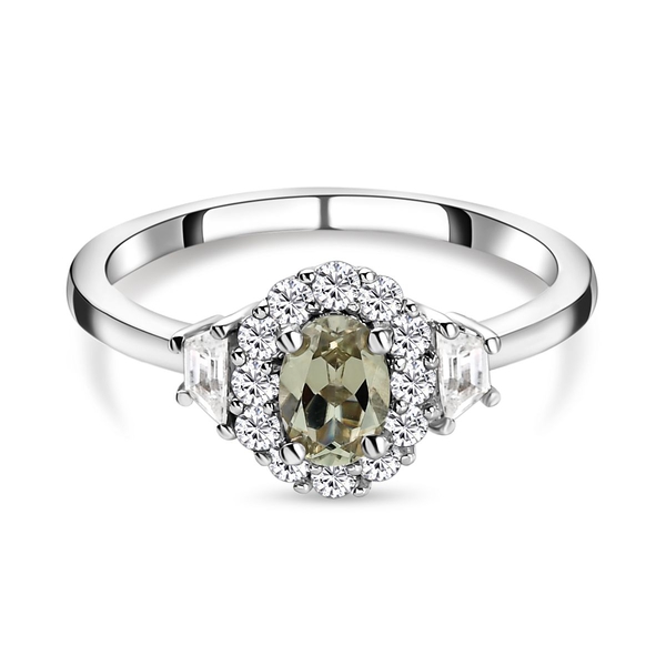 Turkizite and Natural Cambodian Zircon Ring in Platinum Overlay Sterling Silver 1.05 Ct.