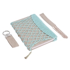 Jacquard Knitted Fabric Crochet Cover Diary (21x15cm) with Matching Keychain and Bookmark - Sky Blue