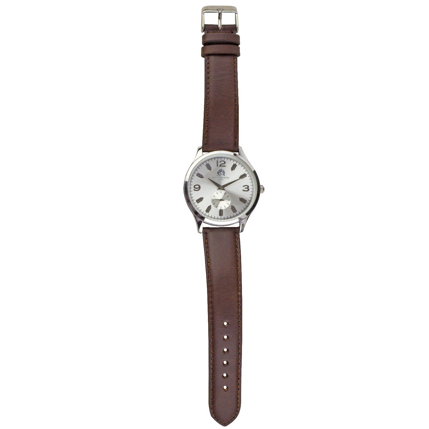 WILLIAM HUNT - DOWD SILVER Accurate Movt. 5ATM WR Watch with Brown Leather Strap
