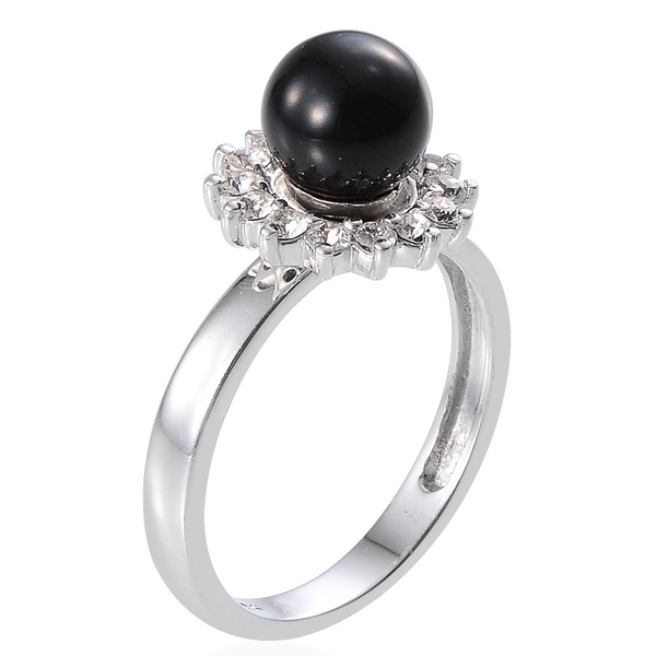 - Mystic Black Pearl Crystal (Rnd), Gold Pearl, Cream Pearl, Rose Pearl and White Austrian Crystal Interchangeable Ring in Platinum Overlay Sterling Silver 12.750 Ct.