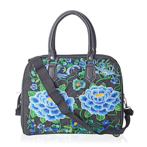 ShangHai Collection Floral Embroidered Large Tote Bags with Adjustable Crossbody Strap (35x29x16 ...