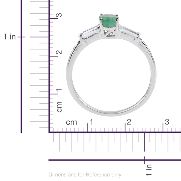 Kagem Zambian Emerald (Ovl 0.75 Ct), White Topaz Ring in Platinum Overlay Sterling Silver 1.180 Ct.
