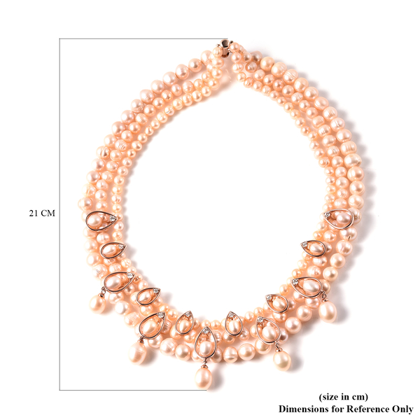 LucyQ Pearl Drop Collection - Pink Freshwater Pearl and Natural Cambodian Zircon Necklace (Size 19) in Rose Gold Overlay Sterling Silver