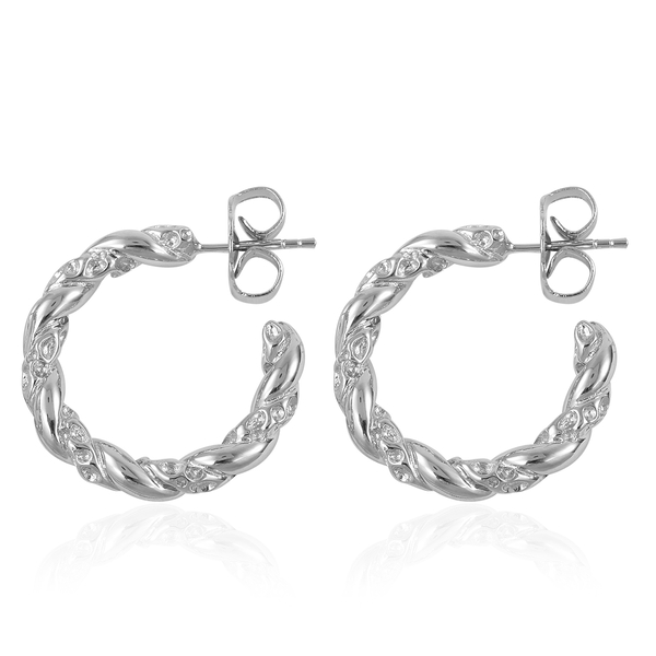 RACHEL GALLEY Rhodium Plated Sterling Silver Lattice Twisted Hoop Earrings (with Push Back), Silver wt 9.41 Gms.