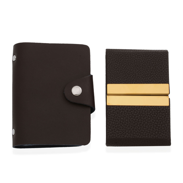 Set of 2 - Dark Chocolate Colour Large (Size 10x7 Cm) and Small (Size 9.5x6.5 Cm) Card Holder in Sil