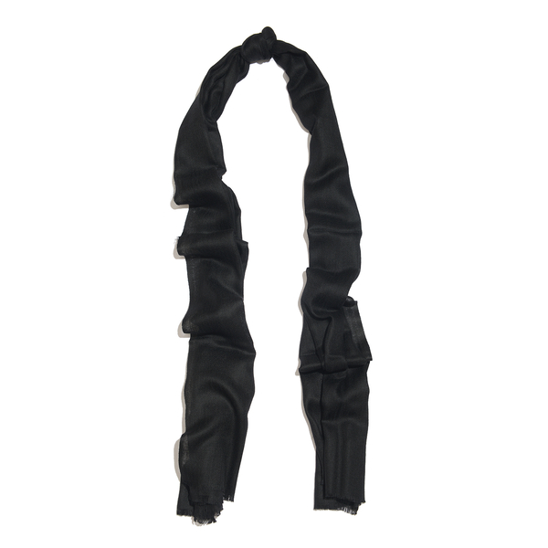 100% Cashmere Wool Black Colour Shawl with Fringes (Size 200X70 Cm)