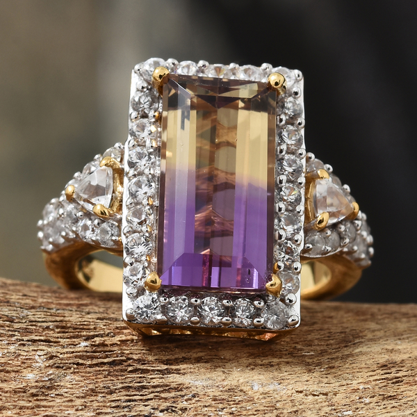 Anahi Ametrine (Bgt), Natural White Cambodian Zircon Cluster Ring in 14K Gold Overlay Sterling Silver 5.750 Ct, Silver wt 5.51 Gms