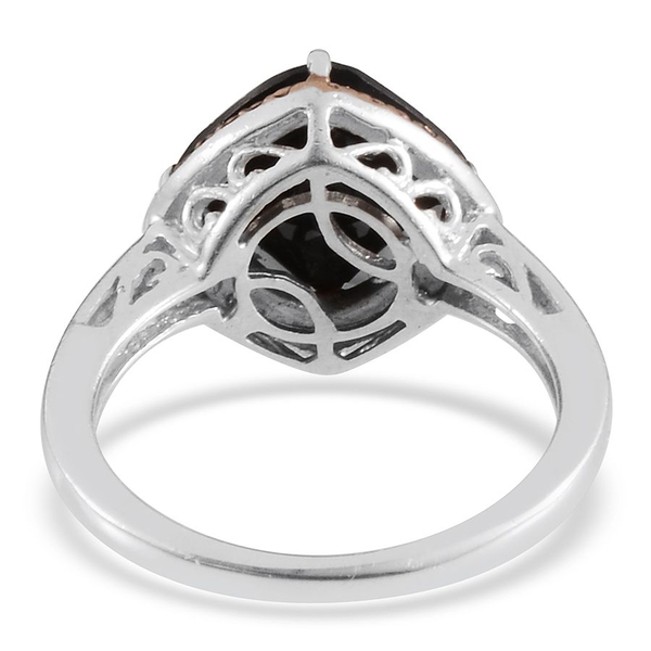Boi Ploi Black Spinel (Cush 4.00 Ct), Champagne Diamond Ring in Platinum Overlay Sterling Silver 4.030 Ct.