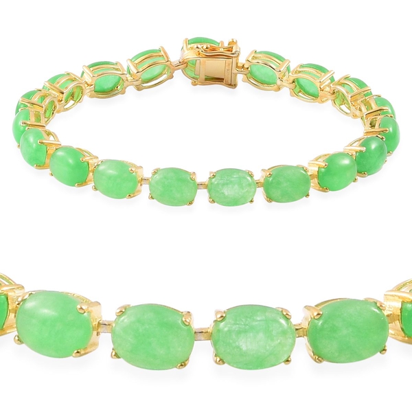 Green Jade (Ovl) Bracelet (Size 7) in Yellow Gold Overlay Sterling Silver 34.500 Ct.