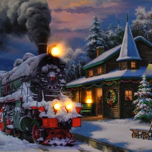 4 LED Christmas Train Painting (Size 40X30X1 CM) - Warm Light