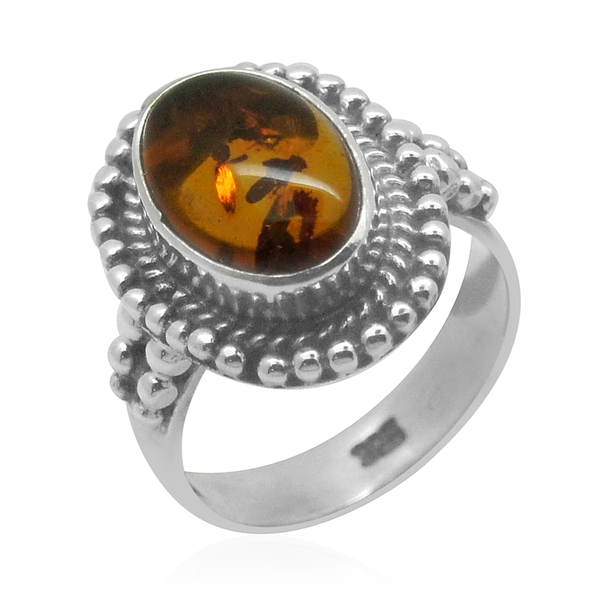 Royal Bali Collection Baltic Amber (Ovl) Solitaire Ring in Sterling Silver 1.370 Ct.