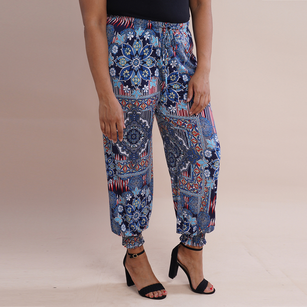 TAMSY One Size Collection Bohemian Pattern Trousers (Size:M/L,10-16) - Blue and Multi