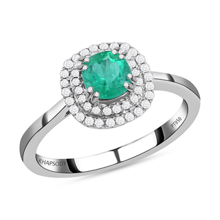 950 Platinum  Colombian Emerald  White Diamond Ring 1.00 ct,  Platinum Wt. 4.78 Gms  1.000  Ct.