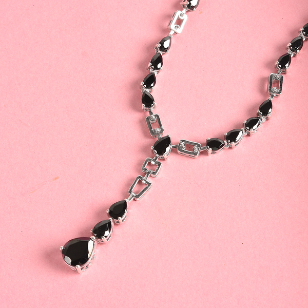 Elite Shungite Lariat Necklace (Size 18 with 2 inch Extender) in Platinum Overlay Sterling Silver 14.00 Ct, Silver wt 22.89 Gms