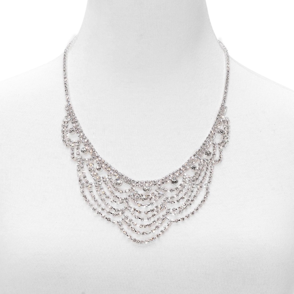 White Austrian Crystal Necklace (Size 20 with 2 inch Extender) in Silver Tone