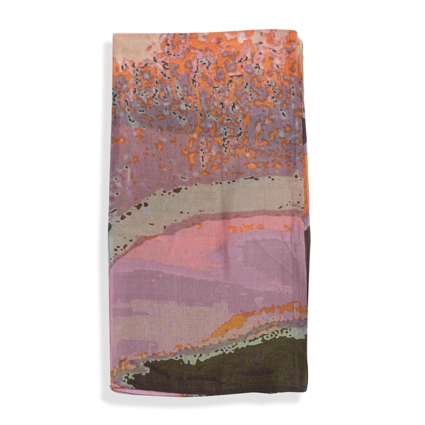 100% Mulberry Silk Orange, Chocolate and Multi Colour Abstract Pattern Pareo (Size 180X100 Cm)