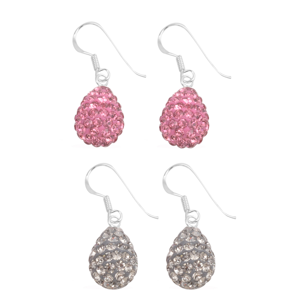 Close Out Deal Set of 2 - Pink Austrian Crystal (Rnd), Grey Austrian Crystal Hook Earrings in Sterli