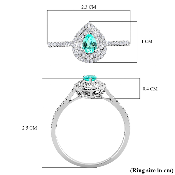 Certified and Appraised RHAPSODY 950 Platinum AAAA Paraiba Tourmaline and Diamond (VS-E-F) Double Halo Ring 0.60 Ct