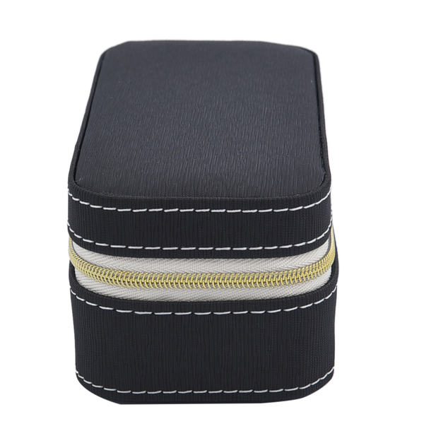 Portable Mini Travel Jewellery Box with Anti Tarnish Lining and Zipper Closure (Size 15x7x5 Cm) - Black
