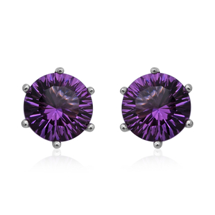 Lusaka Amethyst Stud Earrings (with Push Back) in Rhodium Overlay Sterling Silver 6.54 Ct.