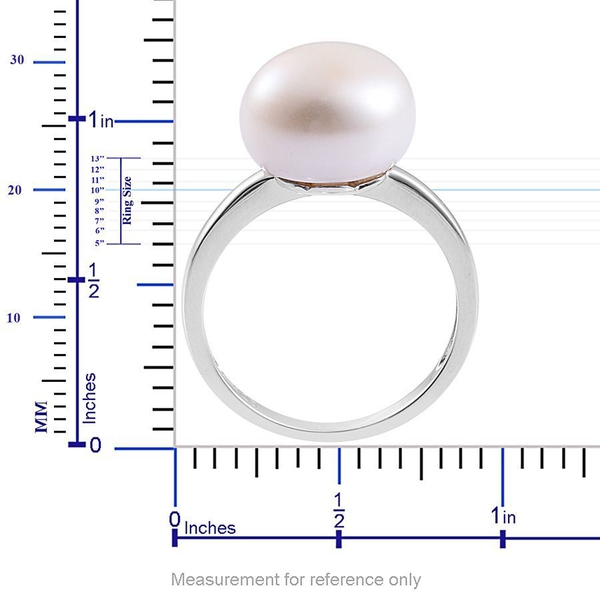 Fresh Water Pearl (Rnd) Solitaire Ring in Platinum Overlay Sterling Silver 11.000 Ct.