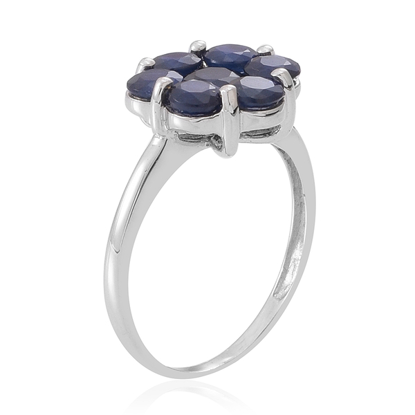 9K W Gold Kanchanaburi Blue Sapphire (Rnd) 7 Stone Floral Ring  2.500 Ct.
