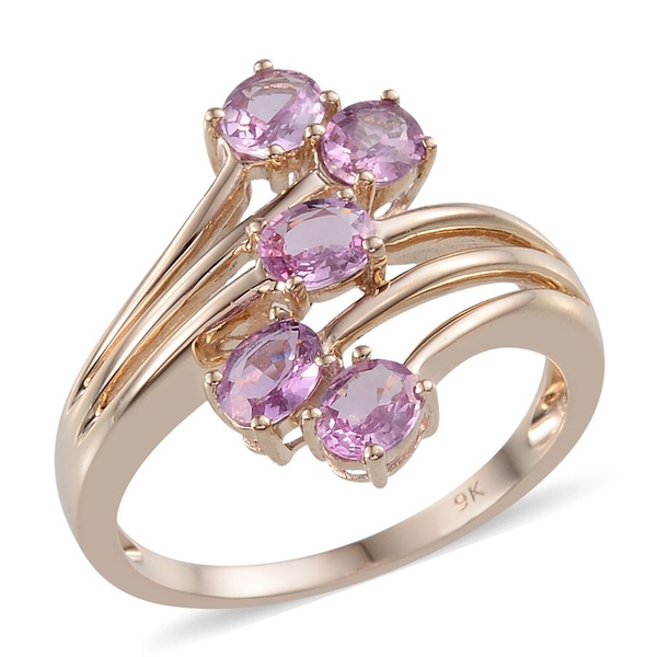 9K Y Gold Pink Sapphire (Ovl) 5 Stone Crossover Ring 2.000 Ct.