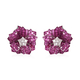Lustro Stella - Simulated Ruby and Simulated Diamond Floral Stud Earrings (with Push Back) in Rhodiu