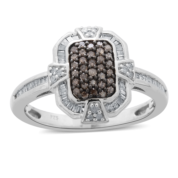 Natural Champagne Diamond (Rnd), White Diamond Ring in Platinum Overlay Sterling Silver 0.500 Ct.
