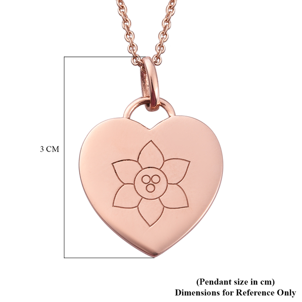 Personalised Engraved Name and Birthflower Heart Pendant with Chain in Silver, Size 18"