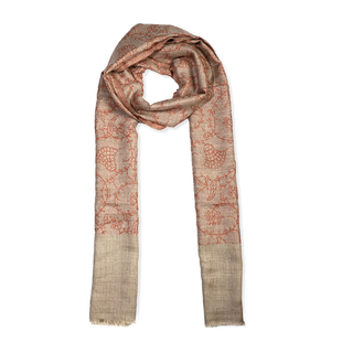 Limited Available -100% Cashmere Wool Seamless Floral Pattern Scarf (Size 70x200 Cm) - Rust Orange