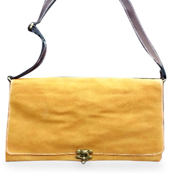 Faux Leather Mustard Colour Shoulder Bag with Adjustable Chocolate Colour Strap (Size 27x20 Cm)