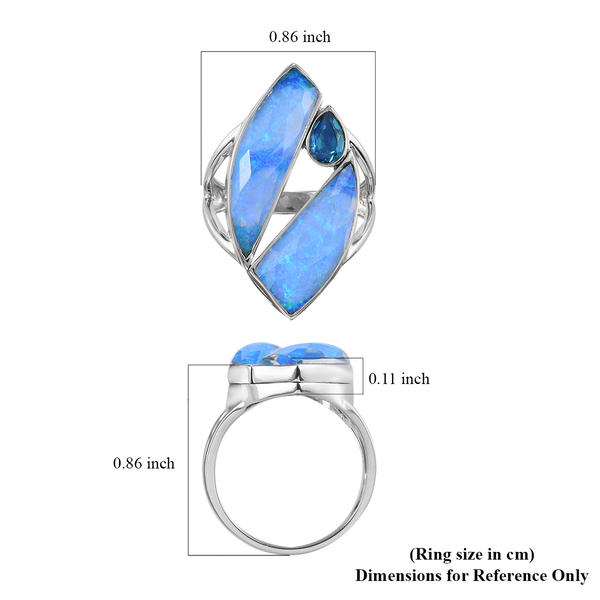 Sajen Silver ILLUMINATION Collection - Doublet Quartz, Opal and Pariba Ring in Rhodium Overlay Sterling Silver 10.12 Ct,  Silver Wt. 5.00 Gms.