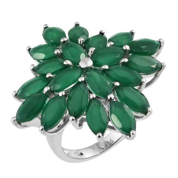 Verde Onyx (Mrq) Cluster Ring in Platinum Overlay Sterling Silver 10.500 Ct. Silver wt 7.51 Gms.