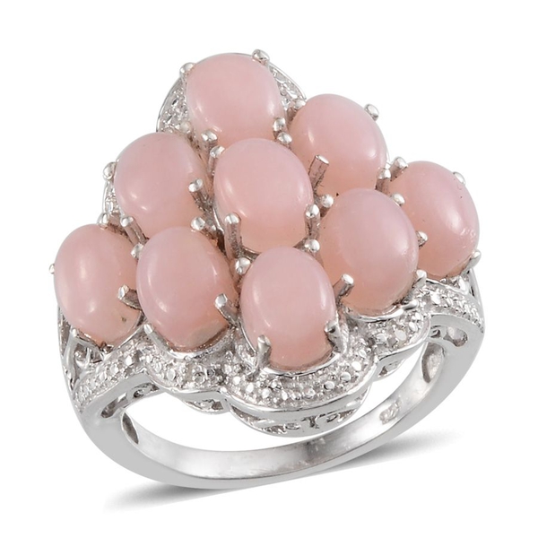 Peruvian Pink Opal (Ovl), Diamond Cluster Ring in Platinum Overlay Sterling Silver 6.770 Ct.
