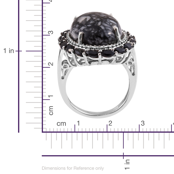 Austrian Pinolith (Ovl 16.60 Ct), Boi Ploi Black Spinel Ring in Platinum Overlay Sterling Silver 18.500 Ct.