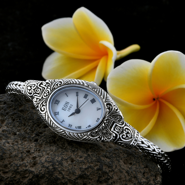 Royal Bali Collection EON 1962 Sterling Silver Filigree Tulang Naga Bracelet Watch (Size 7), Metal wt 33.00 Gms.