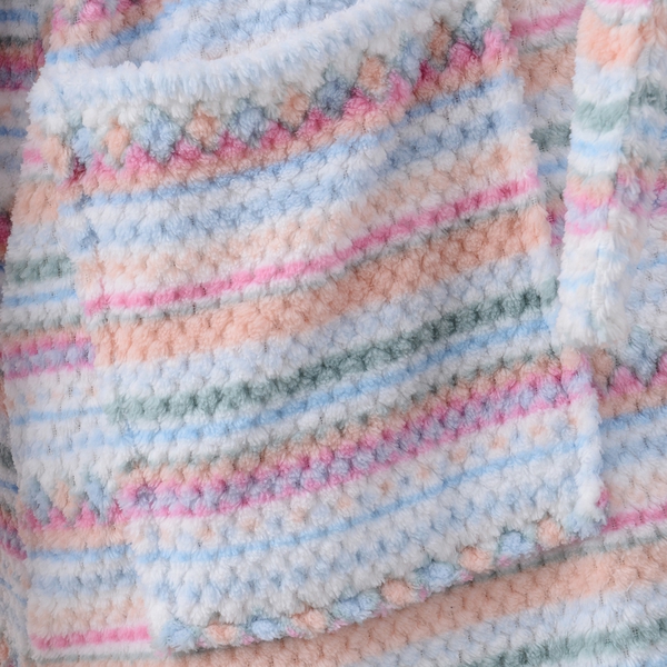 Jacquard Pink Plush Robe with Colorful Stripe Pattern