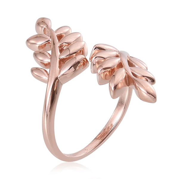 Rose Gold Overlay Sterling Silver Olive Leaves Crossover Ring, Silver wt 4.50 Gms.