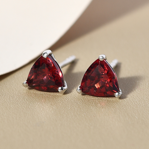 Red Garnet Earrings (with Push Back) in Platinum Overlay Sterling Silver 1.69 Ct.