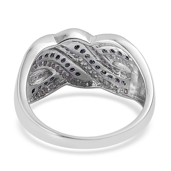 Blue and White Diamond (Rnd) Sea Wave Ring in Rhodium Plated Sterling Silver 0.500 Ct.