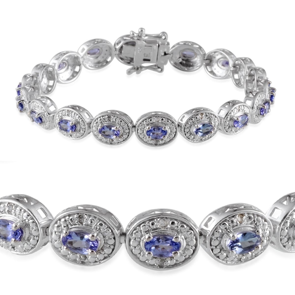 AA Tanzanite (Ovl), Diamond Bracelet (Size 7) in Platinum Overlay Sterling Silver 4.560 Ct.