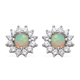 Ethiopian Welo Opal and Natural Cambodian Zircon Stud Earrings (With Push Back) in Rhodium Overlay S