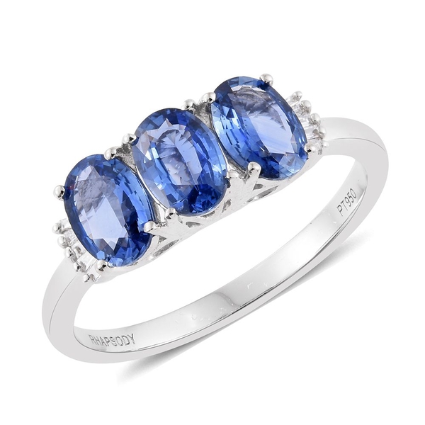 RHAPSODY AAAA Ceylon Blue Sapphire and Diamond Trilogy Ring in Platinum 2.25 Carat