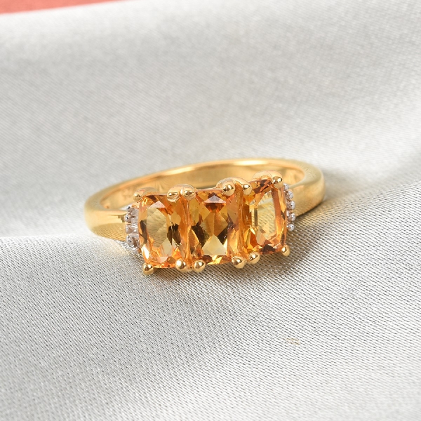 AA Citrine (Cush) and Diamond Ring in 14K Yellow Gold Overlay Sterling Silver 1.50 Ct.